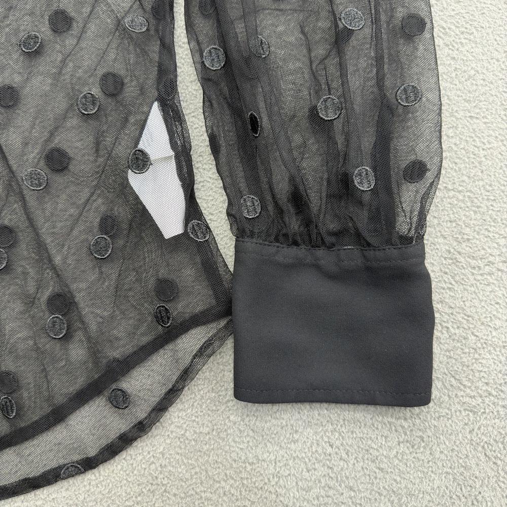 J Crew Sheer Tie Neck Long Sleeve Button Blouse Black Dotted Polka Dot Tulle S - Picture 7 of 16